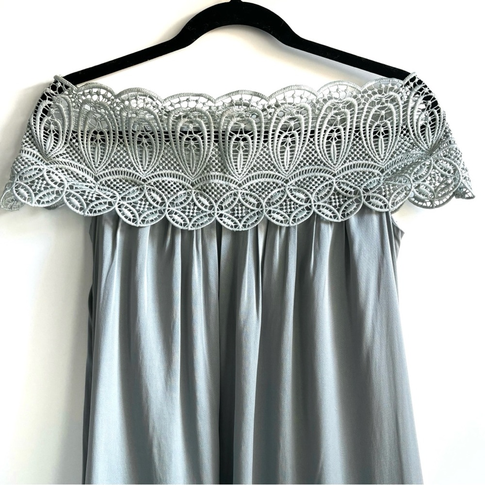Self-Portrait Lace Shouldered Maxi Dress Silk Blend  Ice Grey Size 2 - Picture 4 of 17